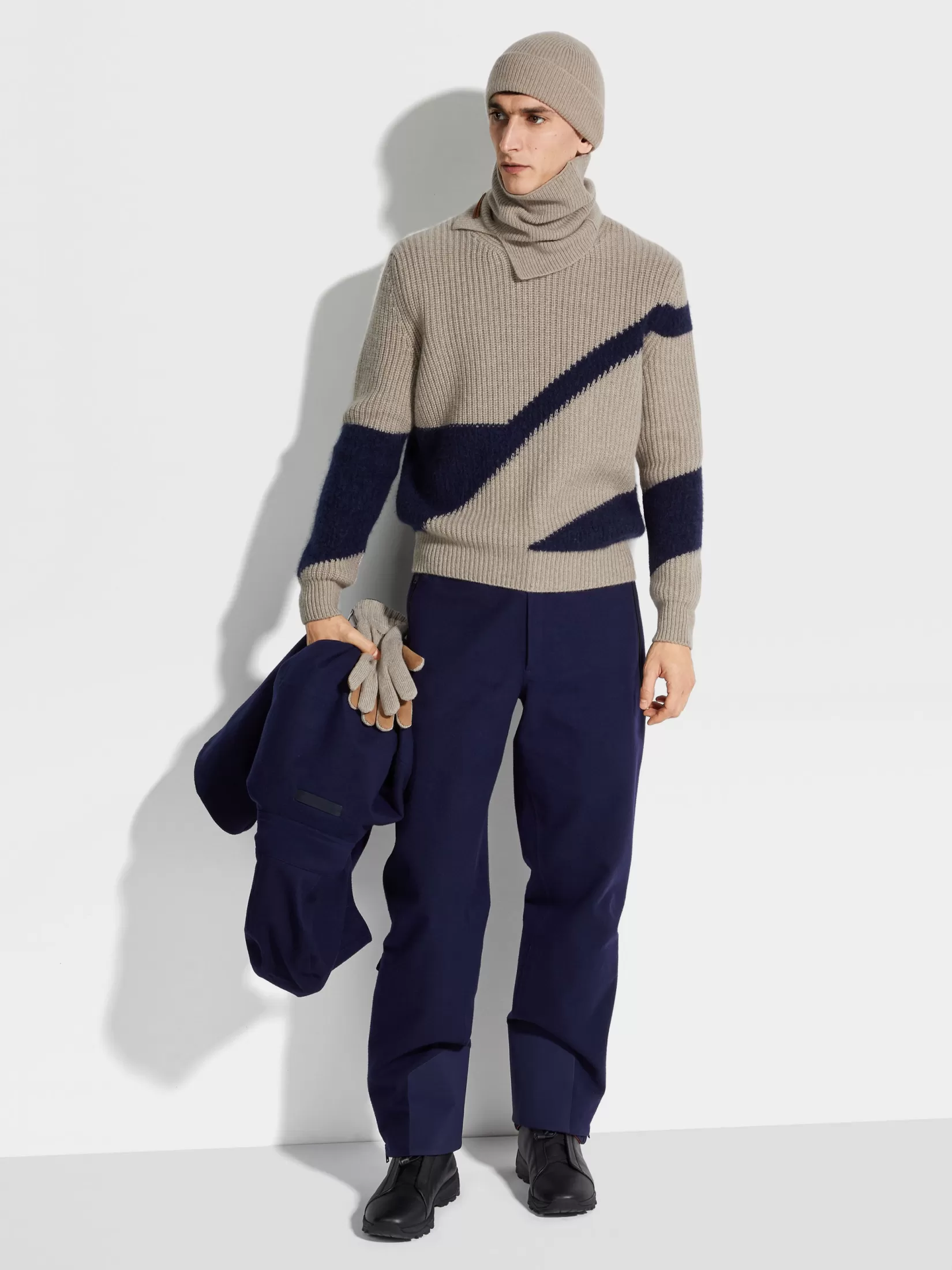Flash Sale Girocollo in Cashmere e Seta Tortora Chiaro e Blu Inchiostro In Viaggio Con Stile | Maglieria