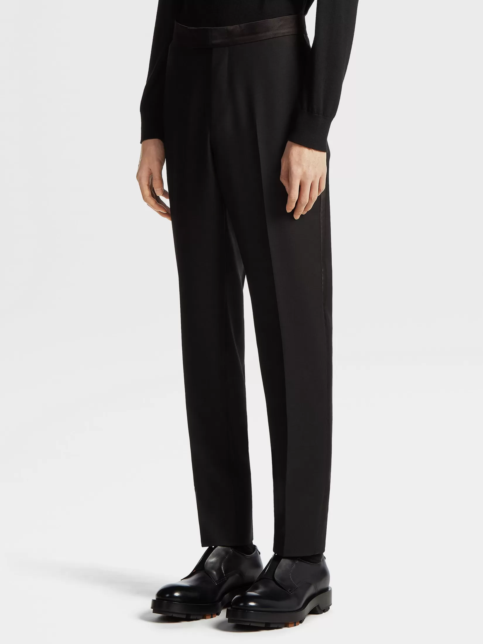 Fashion Pantaloni da Sera in Lana e Mohair Neri Pantaloni